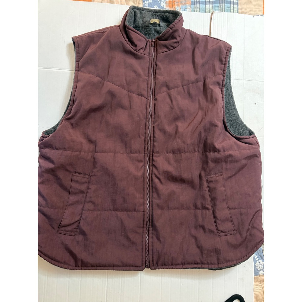 Naturalife Mens XL Puffer Vest Burgundy Wine Fleece Lined Full Zip Sleeveless